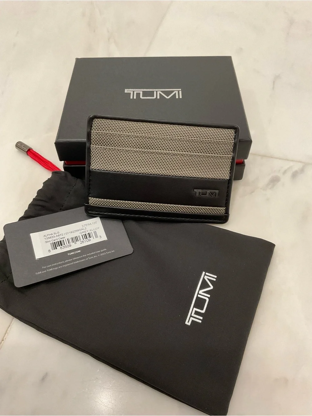 NEW Tumi ALPHA Ballistic Nylon & Leather Slim Card Case - GRAY ALLOY